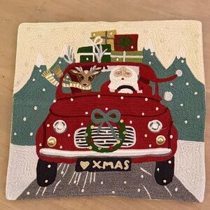 Pottery Barn Red Santa and Reindeer Holiday Pillow Cover